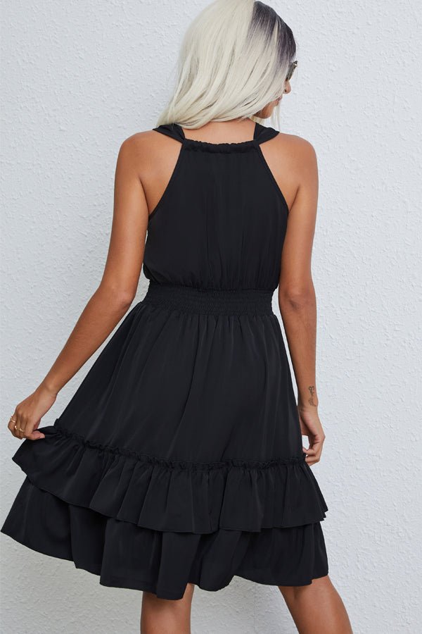 Smocked Waist Solid Sleeveless Casual Mini Dress - Image 6
