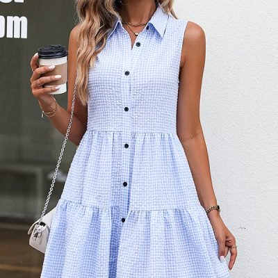 Plaid Print Sleeveless Ruffle Hem Dress