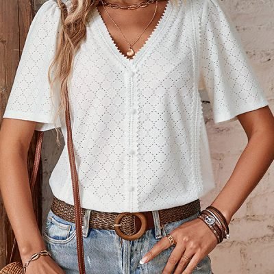 Lace Patchwork Solid Color Casual Tops