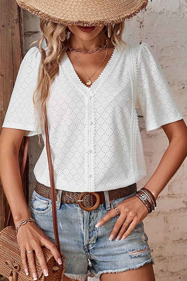 Lace Patchwork Solid Color Casual Tops