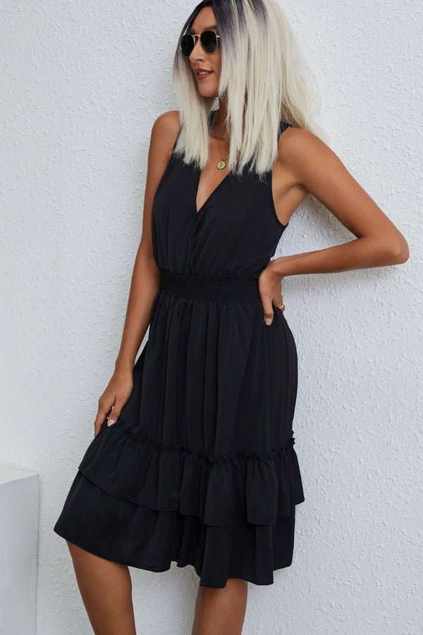 Smocked Waist Solid Sleeveless Casual Mini Dress - Image 5