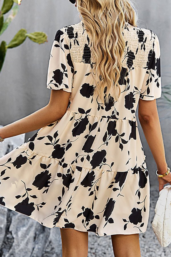 Smocked Design Print Casual Dress - Image 6