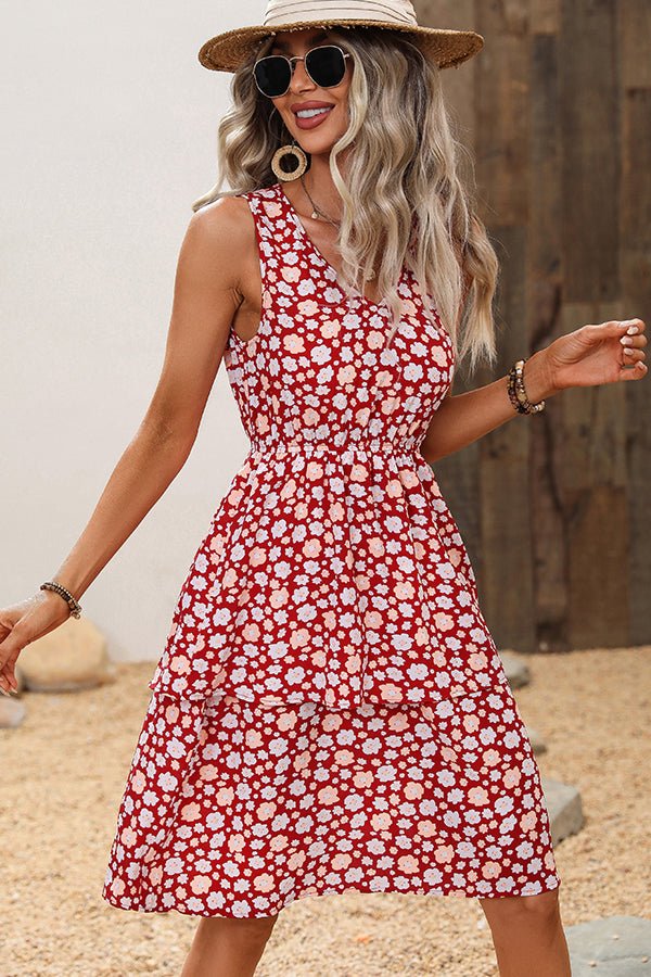 Floral Print Sleeveless Ruffled Dress - Image 5