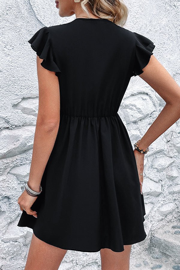 V Neck Solid Color Patchwork Casual Mini Dress - Image 5