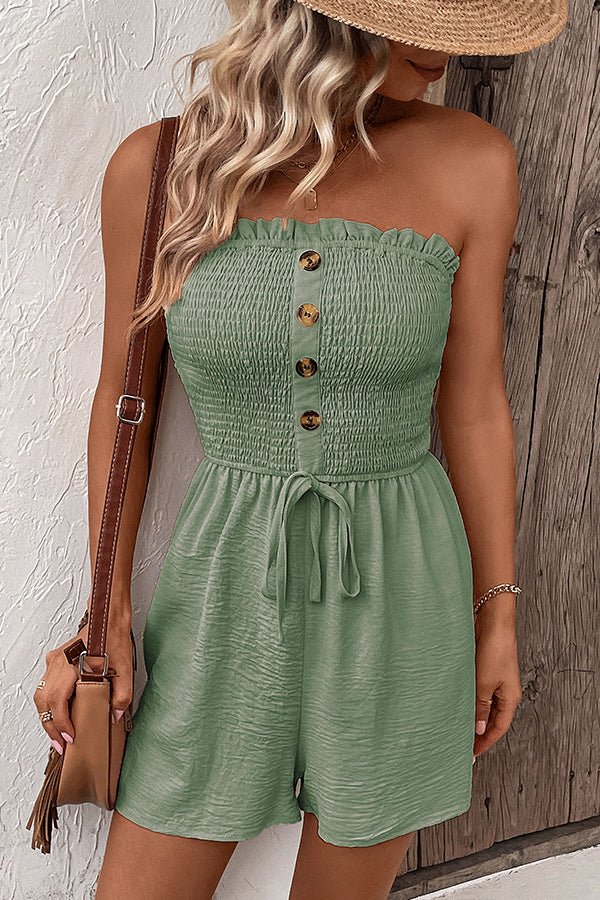 Smocked Chest Bandeau Solid Color Rompers - Image 4