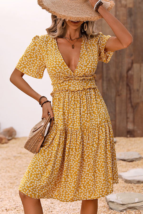 Fashion Floral Print V Neck Casual Dress - Image 3