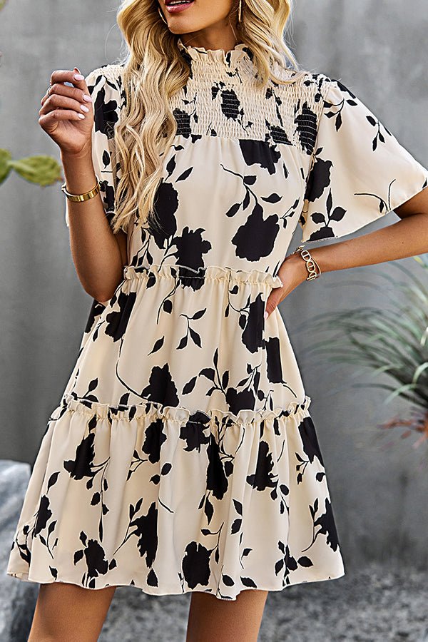 Smocked Design Print Casual Dress - Image 3
