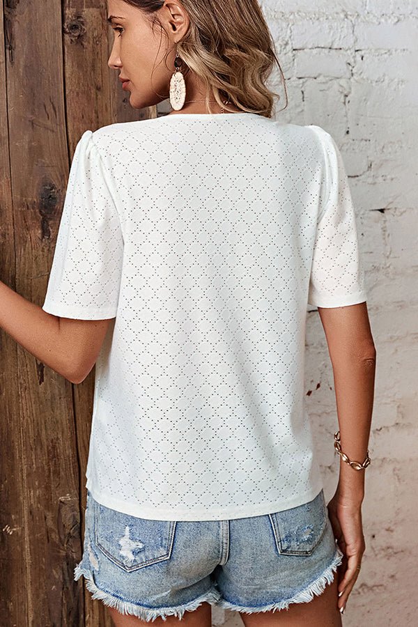 Lace Patchwork Solid Color Casual Tops - Image 6