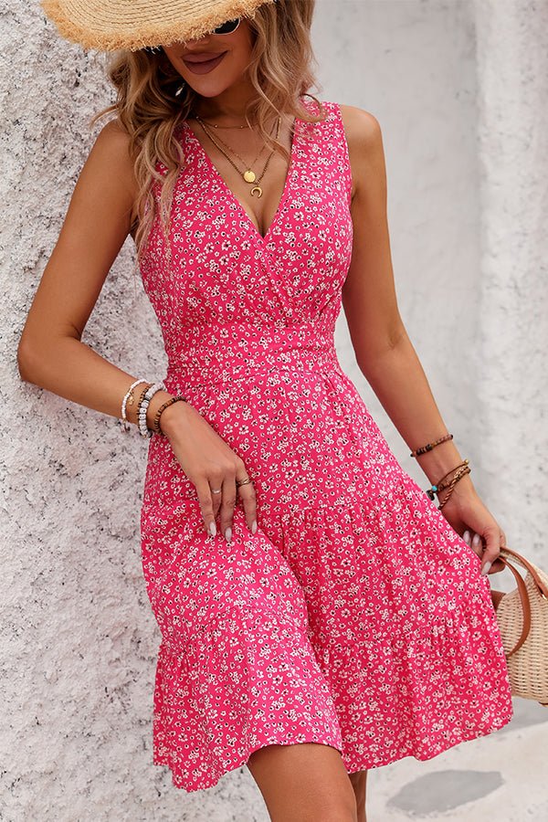 Fashion V Neck Floral Print Sleeveless Dress - Image 4