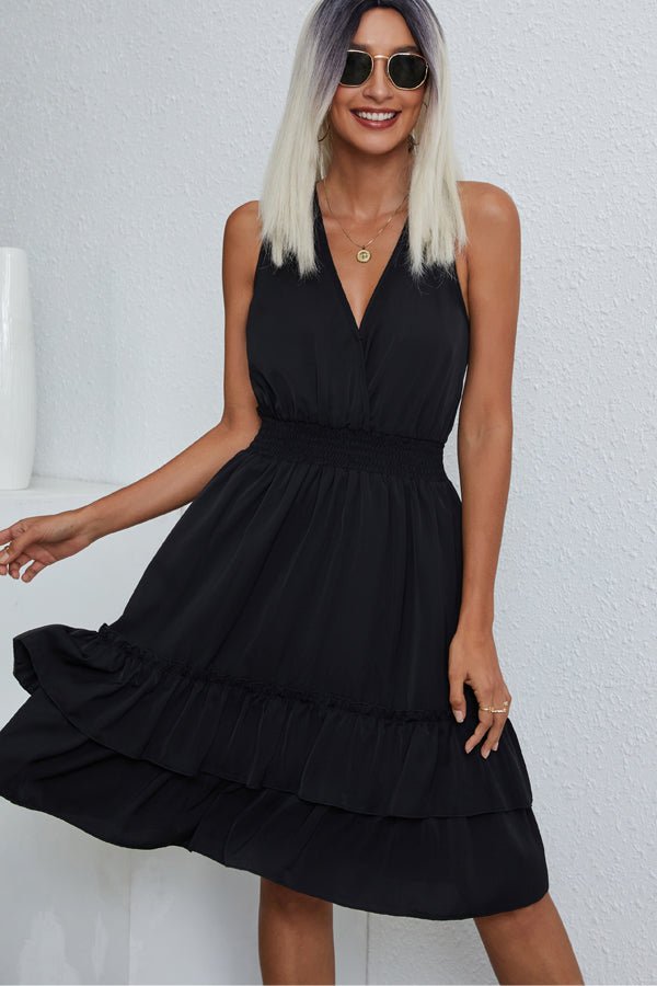 Smocked Waist Solid Sleeveless Casual Mini Dress - Image 3
