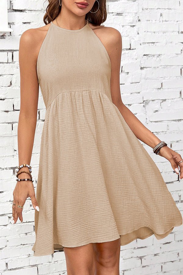 Fashion Halter Neck Solid Color Dress