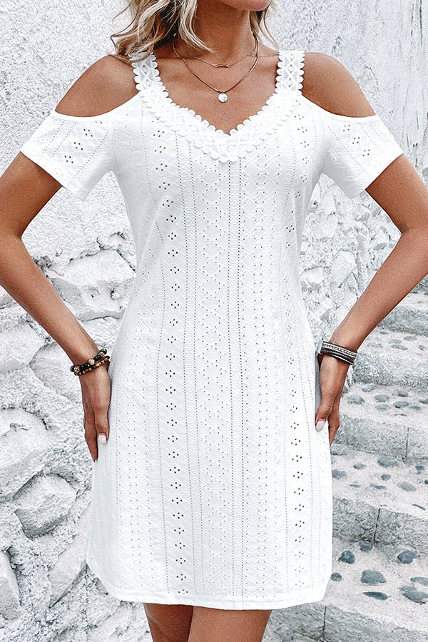 Lace Patchwork Solid Casual Mini Dress - Image 3