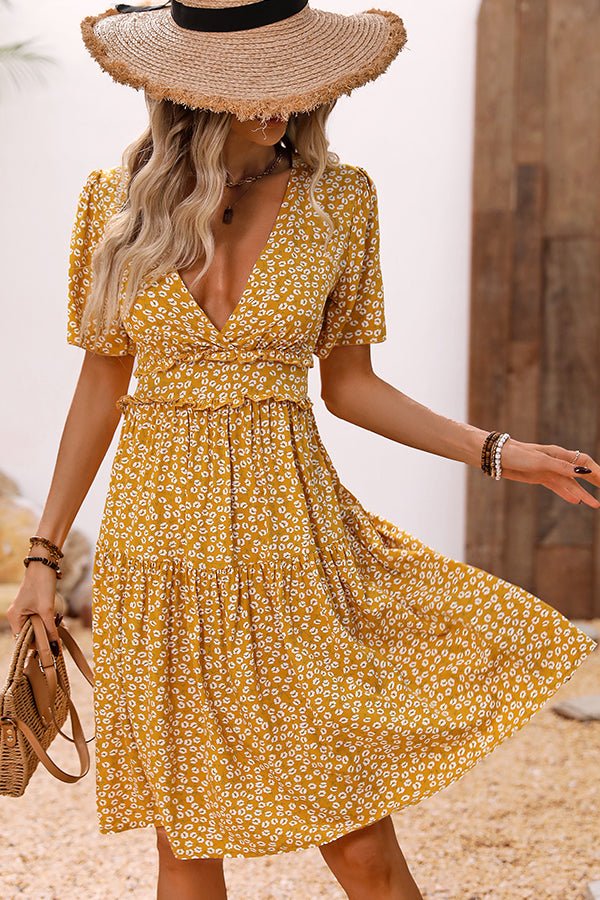 Fashion Floral Print V Neck Casual Dress - Image 4