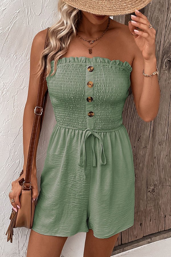 Smocked Chest Bandeau Solid Color Rompers