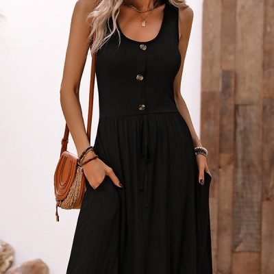 Fashion Solid Color Sleeveless Casual Dress