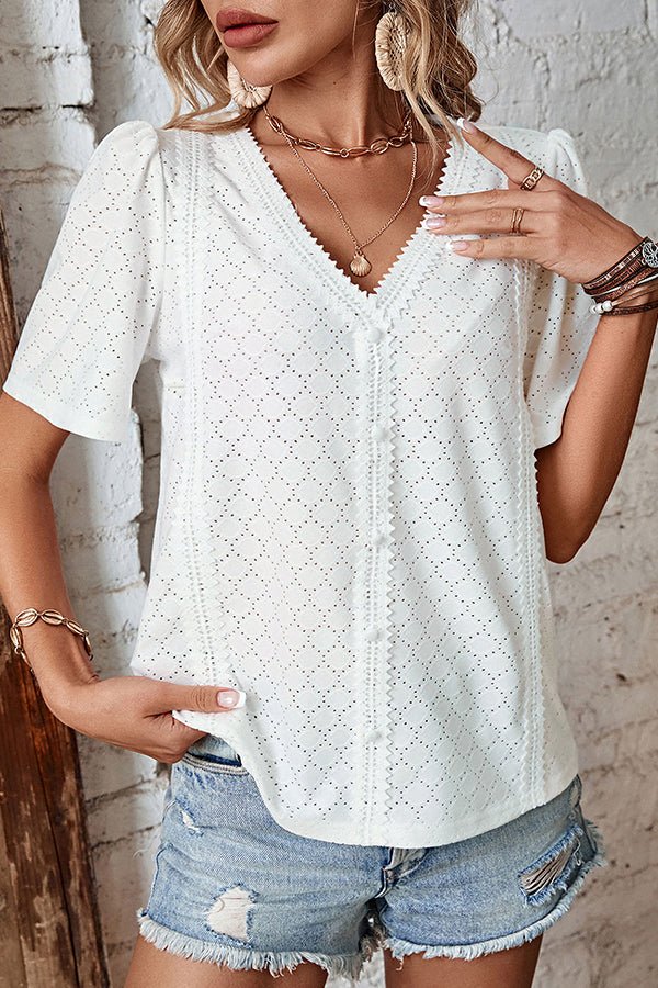 Lace Patchwork Solid Color Casual Tops - Image 2