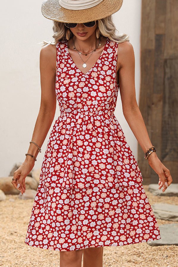 Floral Print Sleeveless Ruffled Dress - Image 3