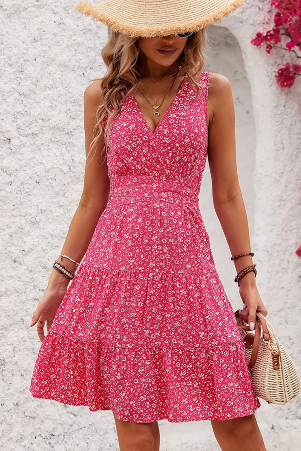Fashion V Neck Floral Print Sleeveless Dress - Image 5
