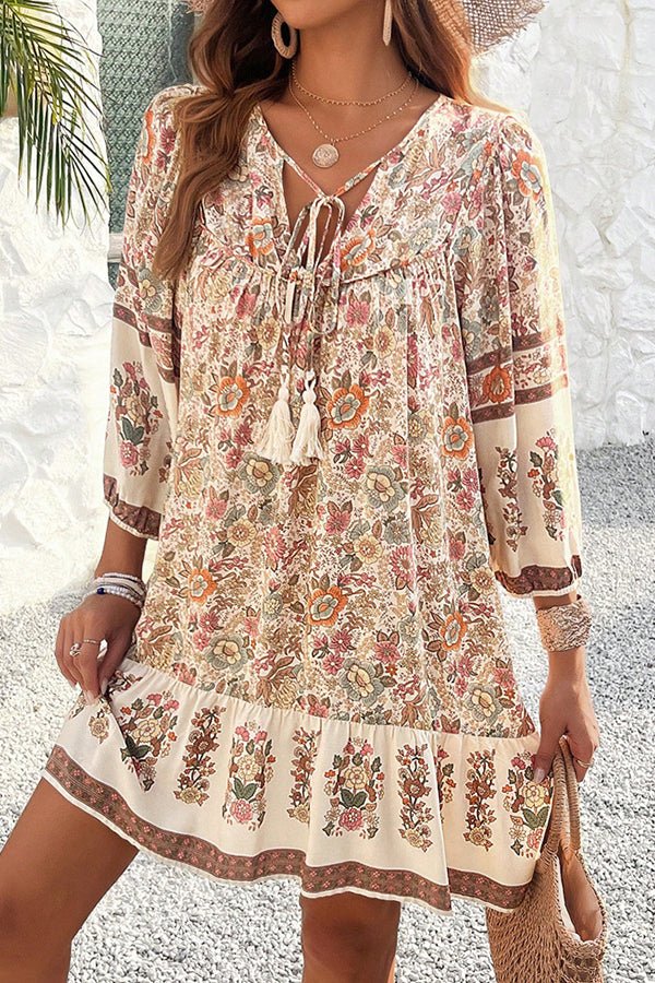 Bohemia Print V Neck Casual Dress - Image 5