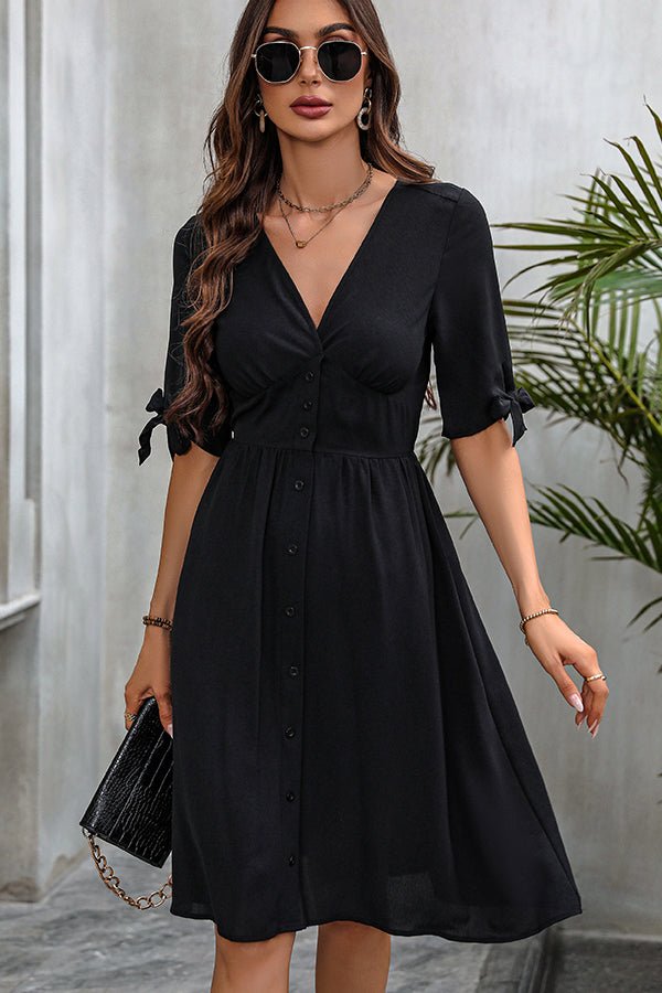 Solid Color V Neck Tie Design Dress