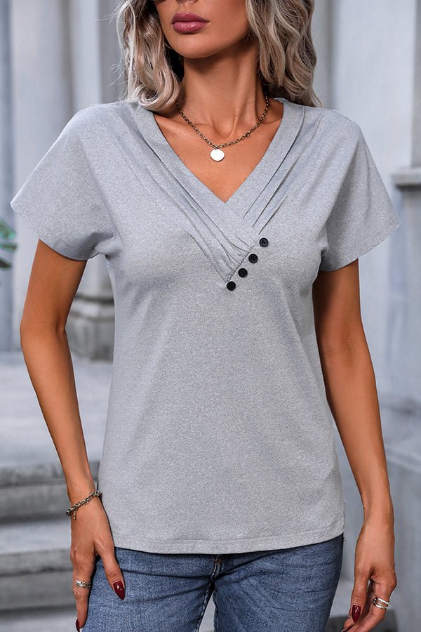 Fashion Solid Color V Neck Casual Tops - Image 4