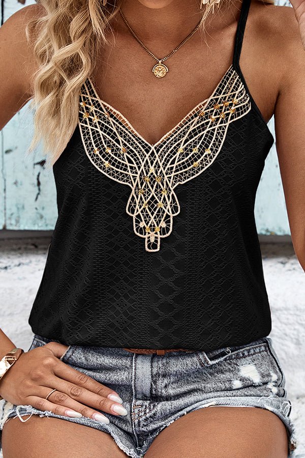 Lace Patchwork Sleeveless Casual Tops - Image 3