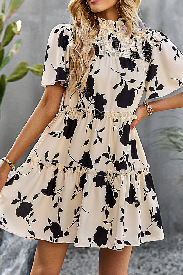 Smocked Design Print Casual Dress - Image 4