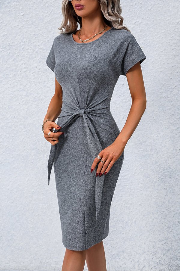 Tie Front Solid Color Short Sleeve Dress - Image 3