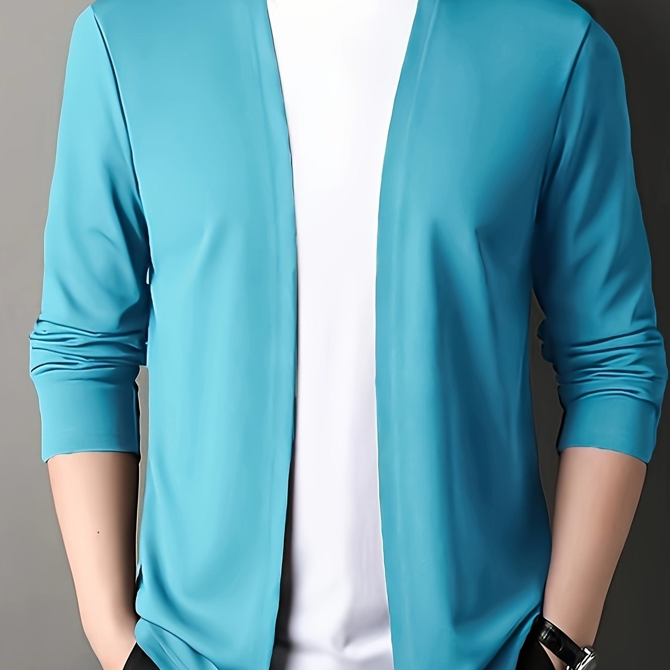 Men??s Solid Knitted Cardigan, Casual Breathable Long Sleeve Slim-fit Open Front Sweater For Outdoor Activities - Image 10