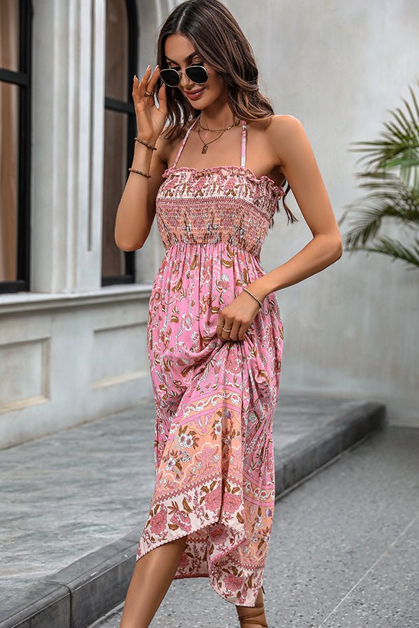Bohemia Print Smocked Halter Neck Maxi Dress - Image 5