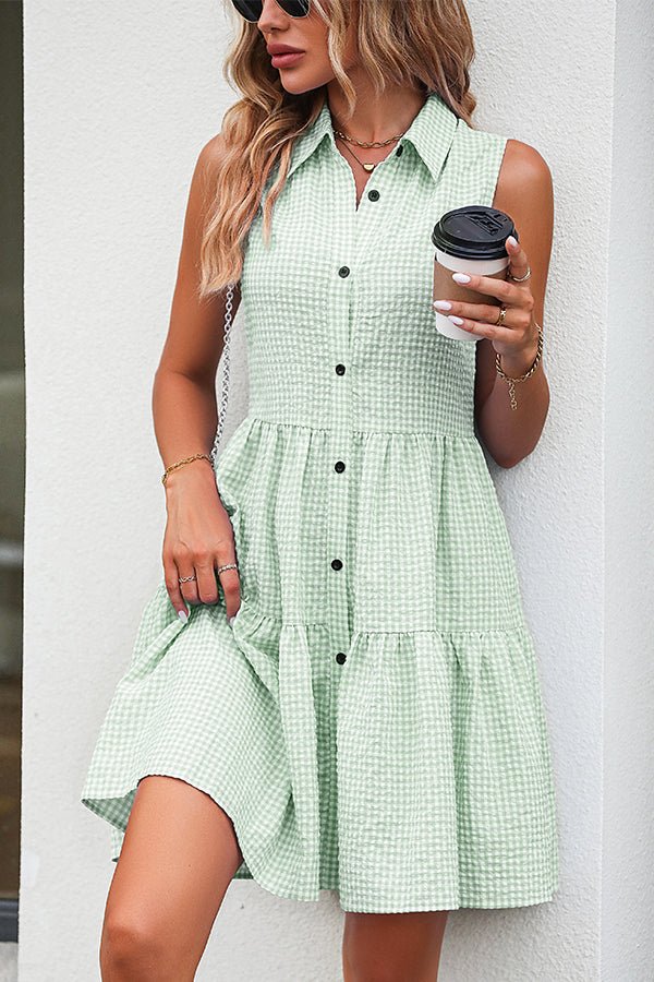 Plaid Print Sleeveless Ruffle Hem Dress - Image 2