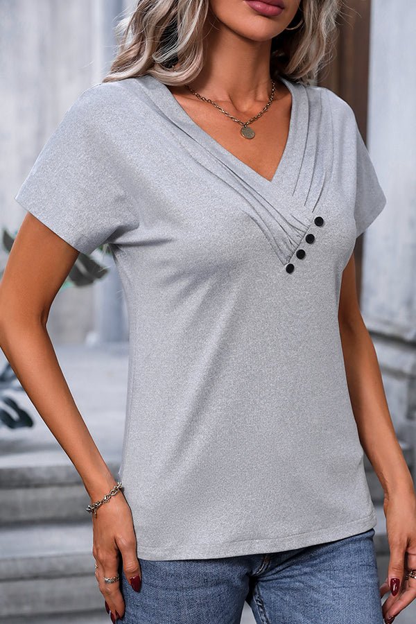 Fashion Solid Color V Neck Casual Tops - Image 5