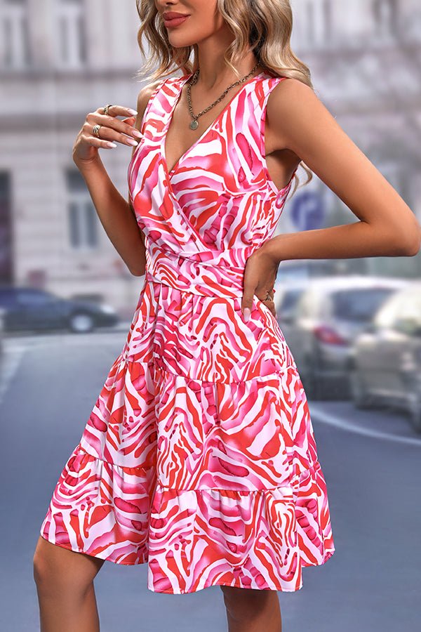 V Neck Printed Tie Design Casual Dress - Image 5