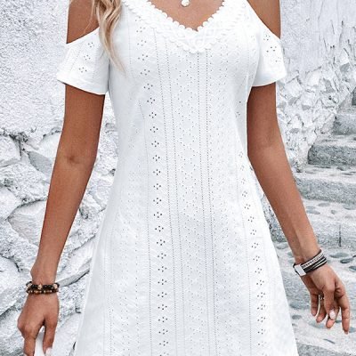 Lace Patchwork Solid Casual Mini Dress