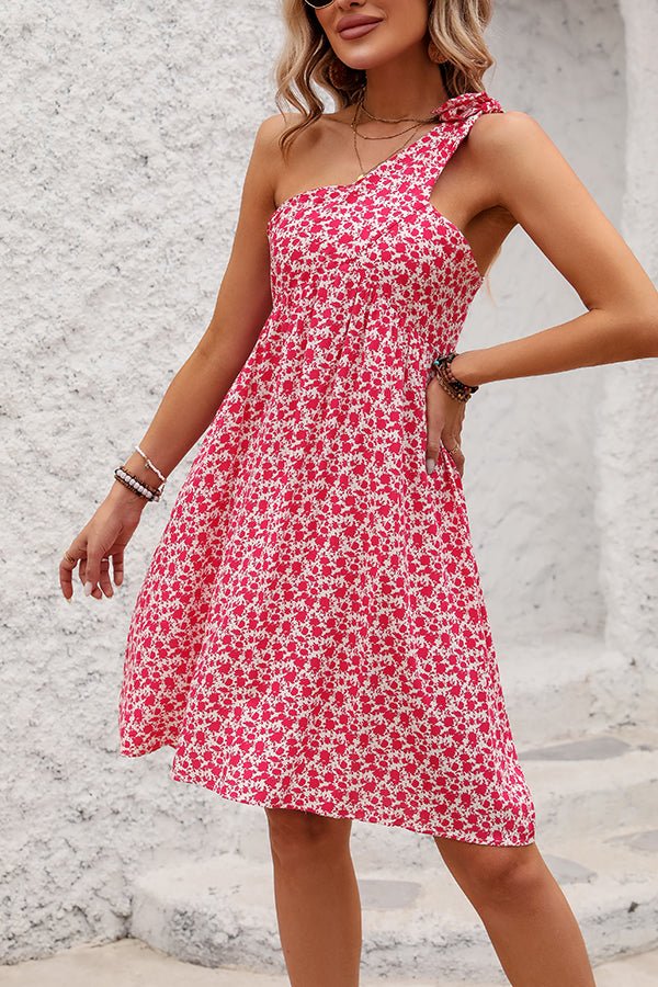 Floral Print One Shoulder Casual Mini Dress - Image 2