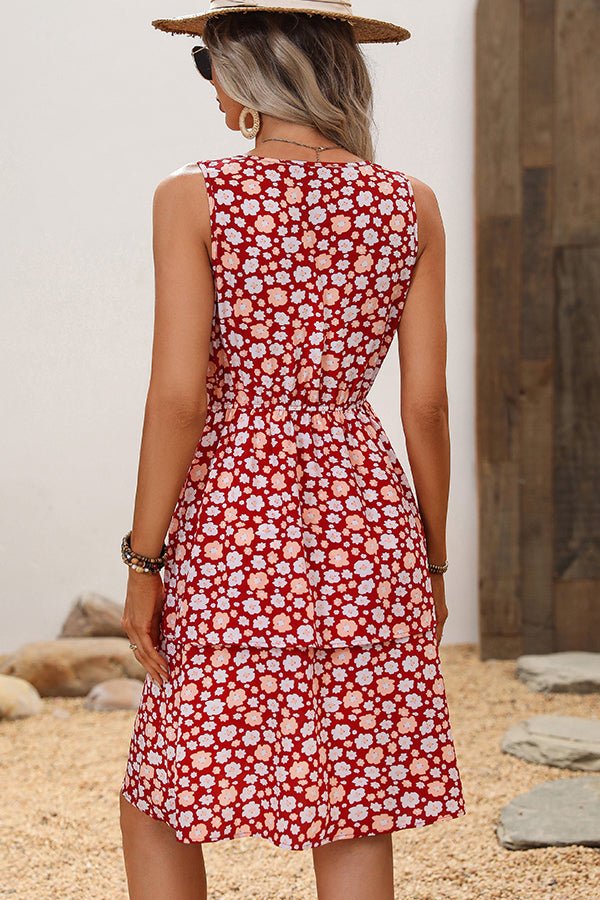 Floral Print Sleeveless Ruffled Dress - Image 6