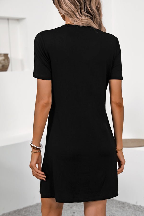 Fashion Solid Black Casual Dress - Image 5