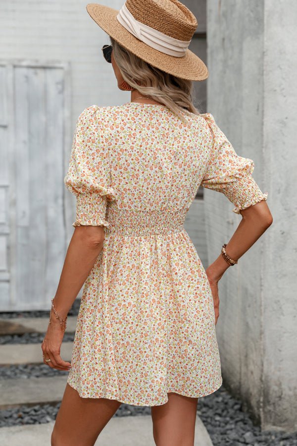 Floral Print Deep V Neck Mini Dress - Image 4