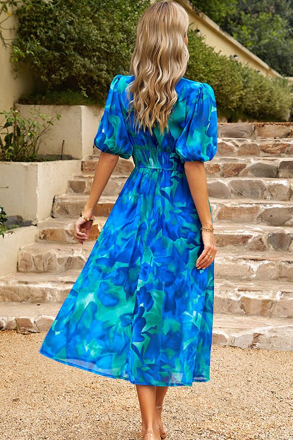 Fashion V Neck Smocked Waist Floral Print Maxi Dress - Image 5