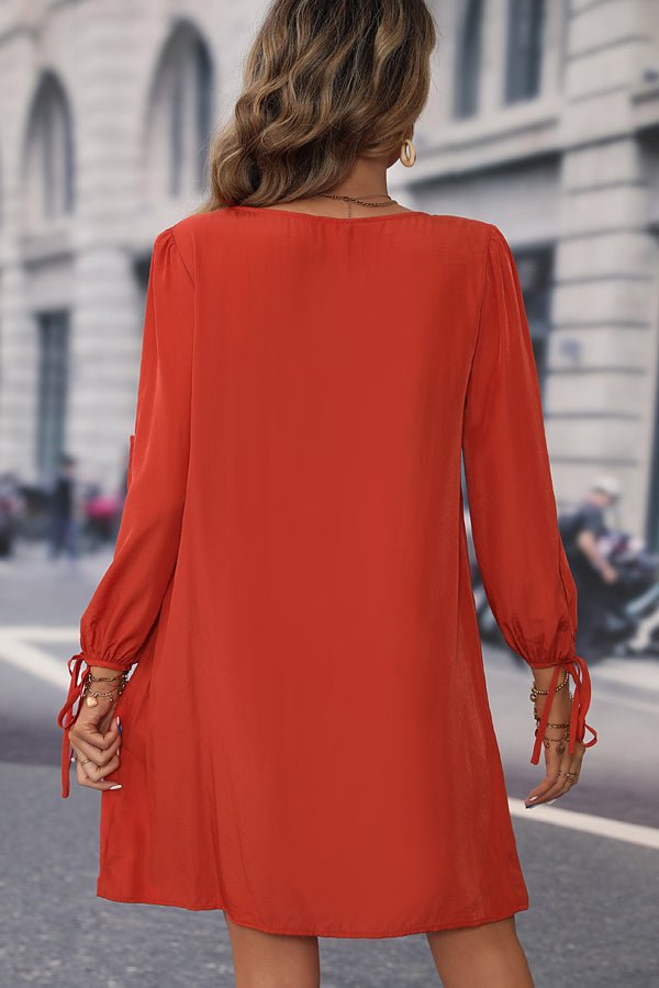 Long Sleeve Button Round Neck Solid Dress - Image 3