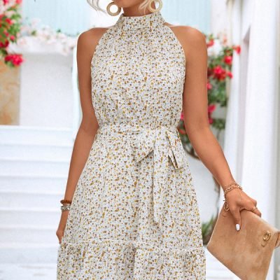 Floral Print Halter Neck Mini Dress
