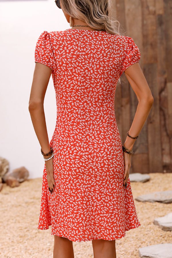 Fashion V Neck Floral Print Casual Mini Dress - Image 5