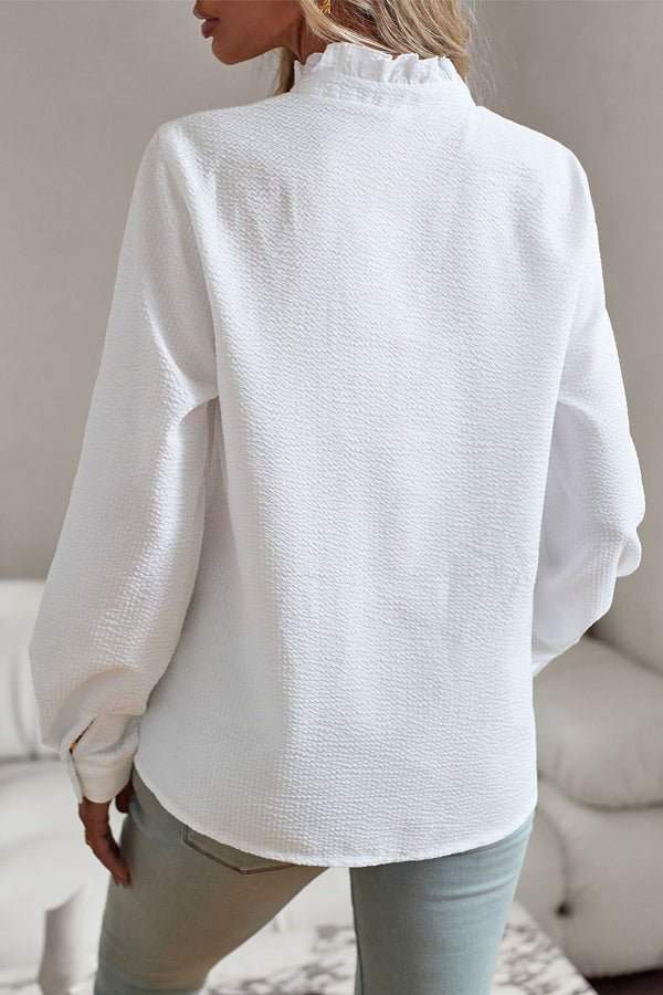 Stringy Selvedge Solid Color Long Sleeve Casual Tops - Image 4