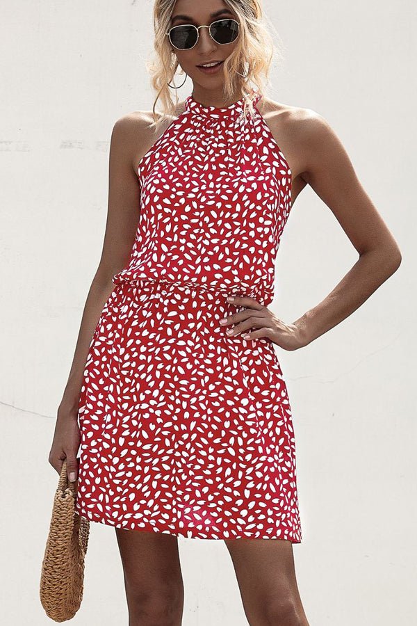 Polka Dot Print Halter Neck Casual Dress - Image 2