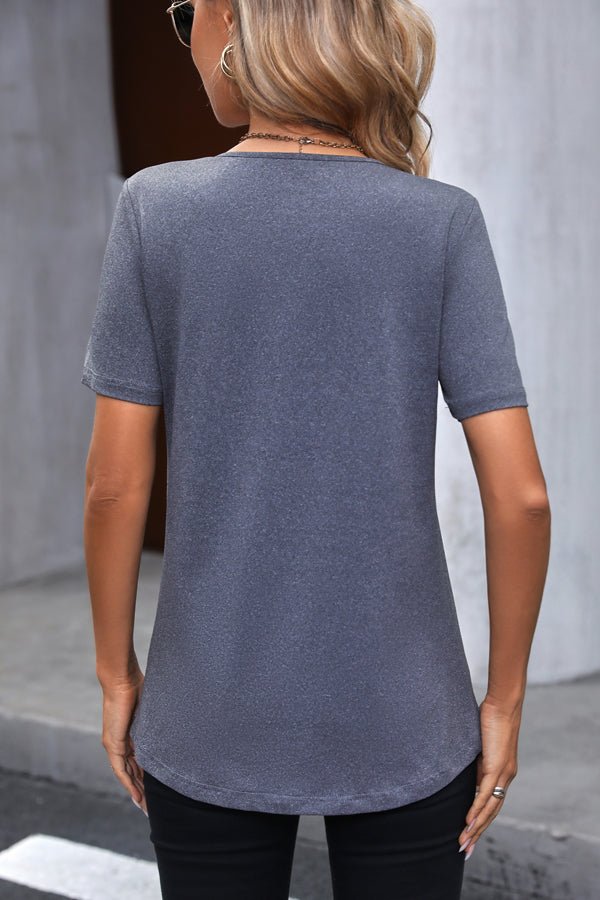 V Neck Short Sleeve Casual Tops - Image 3