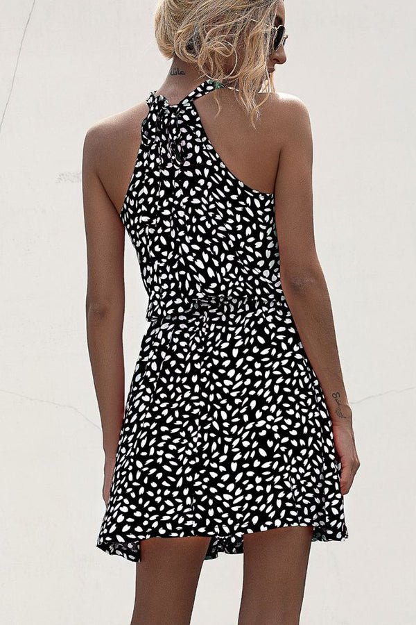 Halter Neck Polka Dot Print Casual Dress - Image 3
