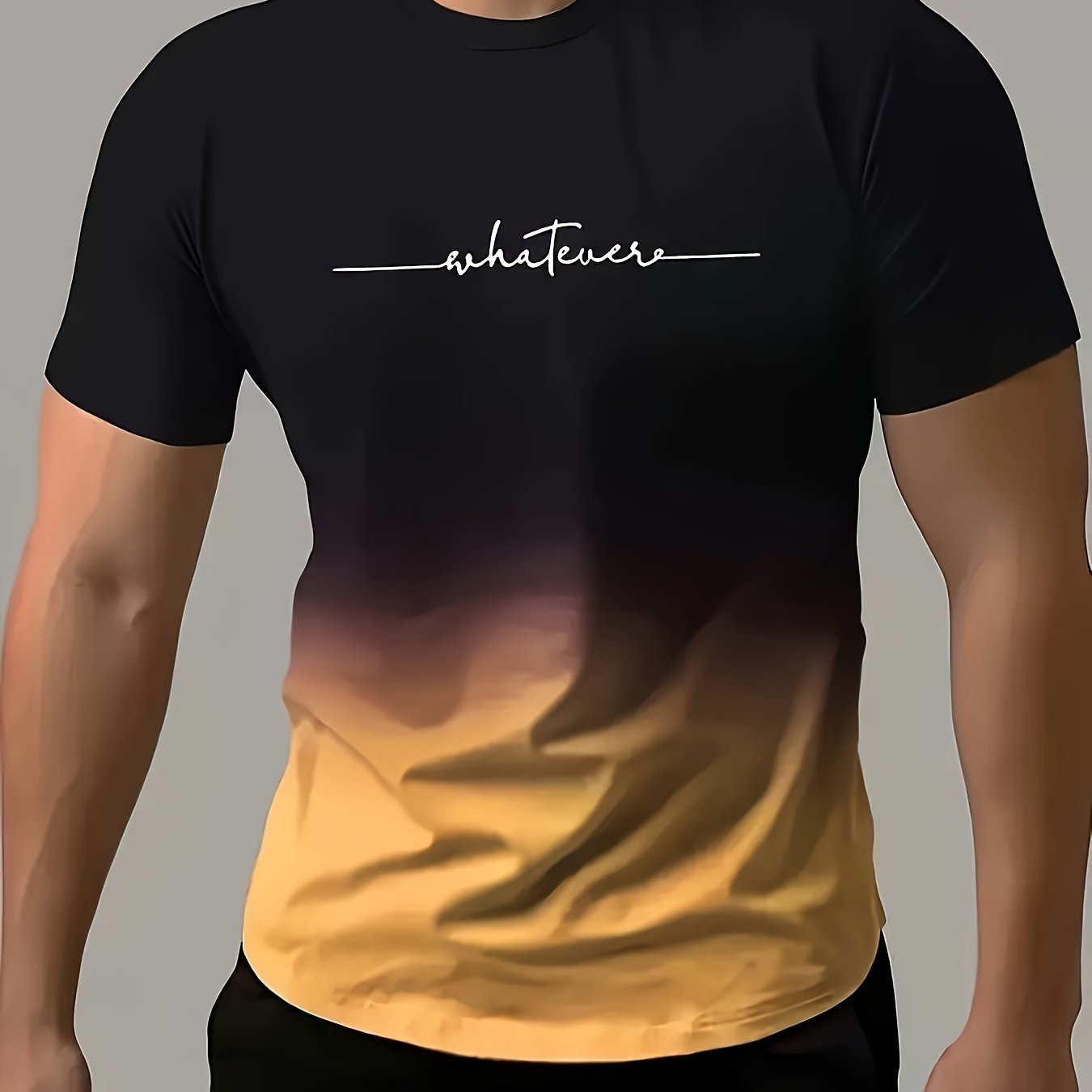 Men??s Fashion Gradient Color Sports T-shirt, Casual Stretch Round Neck Tee Shirt For Summer - Image 4