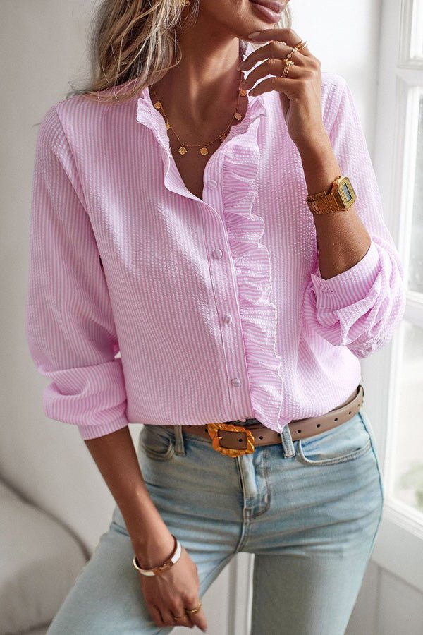 Button Stringy Selvedge Long Sleeve Casual Tops