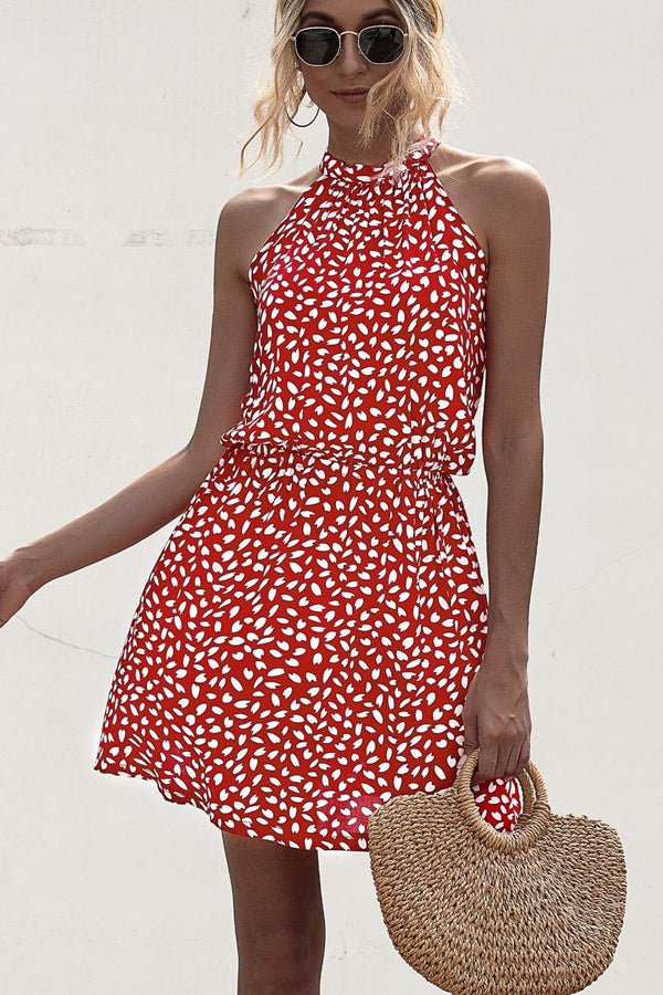 Polka Dot Print Halter Neck Casual Dress - Image 3