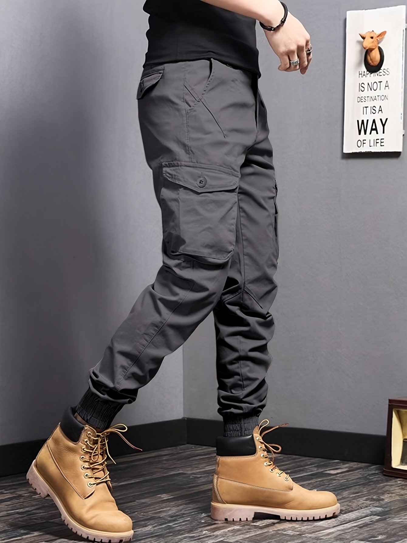Men??s Casual Tapered Multi Pocket Joggers, Chic Street Style Cargo Pants - Image 10
